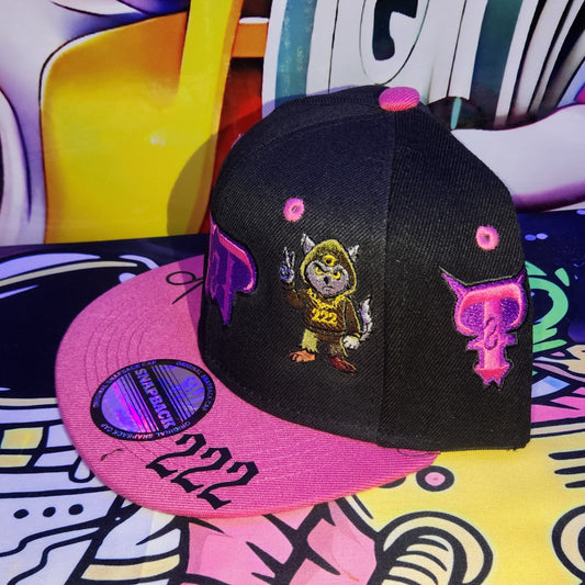 Gorra Plana Abierta 6 Paneles | PEACEBURN - SANDWICH NEGRO - ROSA